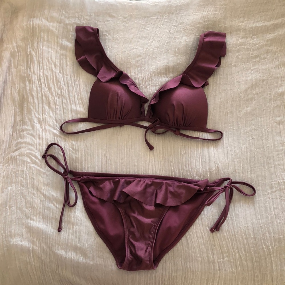 Ruffled bikini set in plum color, size M